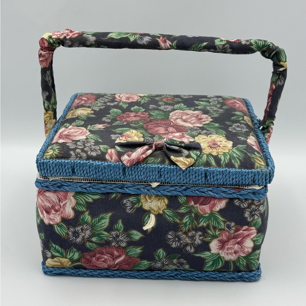 Vintage Style Bow Floral Sewing‎ Box Cottagecore Coquette Storage Basket